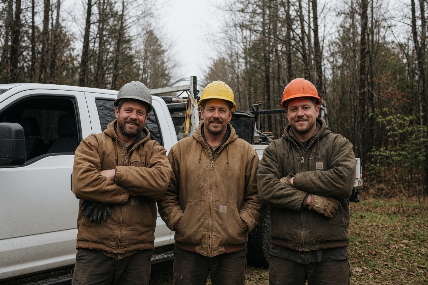 Woodya Look At That Tree Service crew at the edge of a northern Wisconsin hardwood stand
